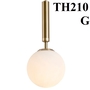 Đèn thả thủy tinh đơn TH210G, thân thẳng mạ đồng chao thủy tinh đục D200 , G9x01, KT(mm):